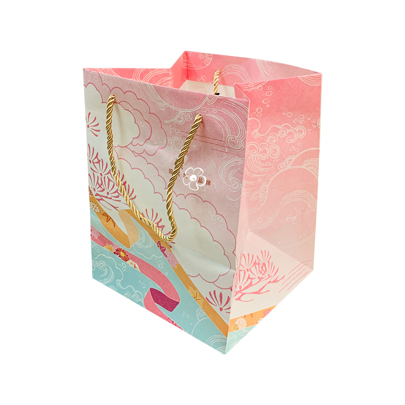 Pink Gift Bags with Golden Handles Kraft Paper Bags Party Bags